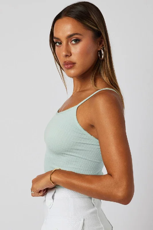 Green Singlet Top Scoop neck Seamless