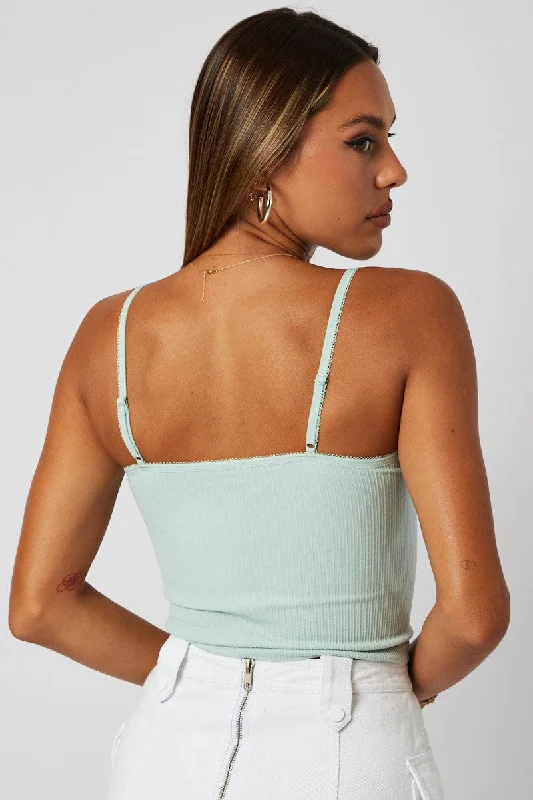 Green Singlet Top Scoop neck Seamless