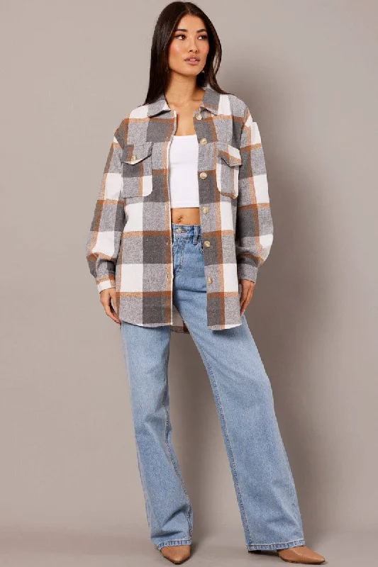 Grey Check Relaxed Shirt Long Sleeve