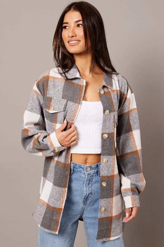 Grey Check Relaxed Shirt Long Sleeve