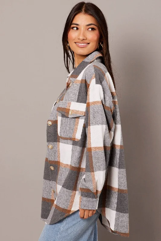 Grey Check Relaxed Shirt Long Sleeve