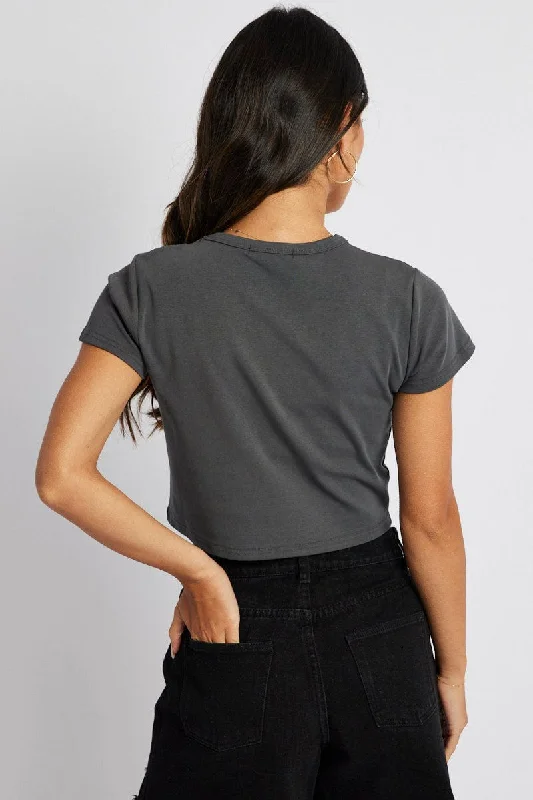 Grey Graphic Tee Short Sleeve Crop