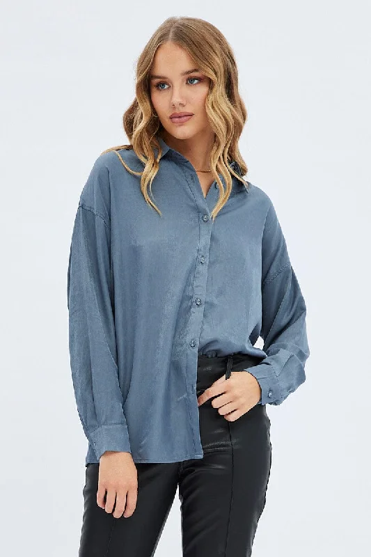 Grey Long Shirt Collared Long Sleeve