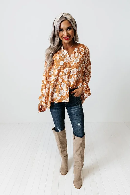 Women Floral Top Cozy Long Sleeves Blouse