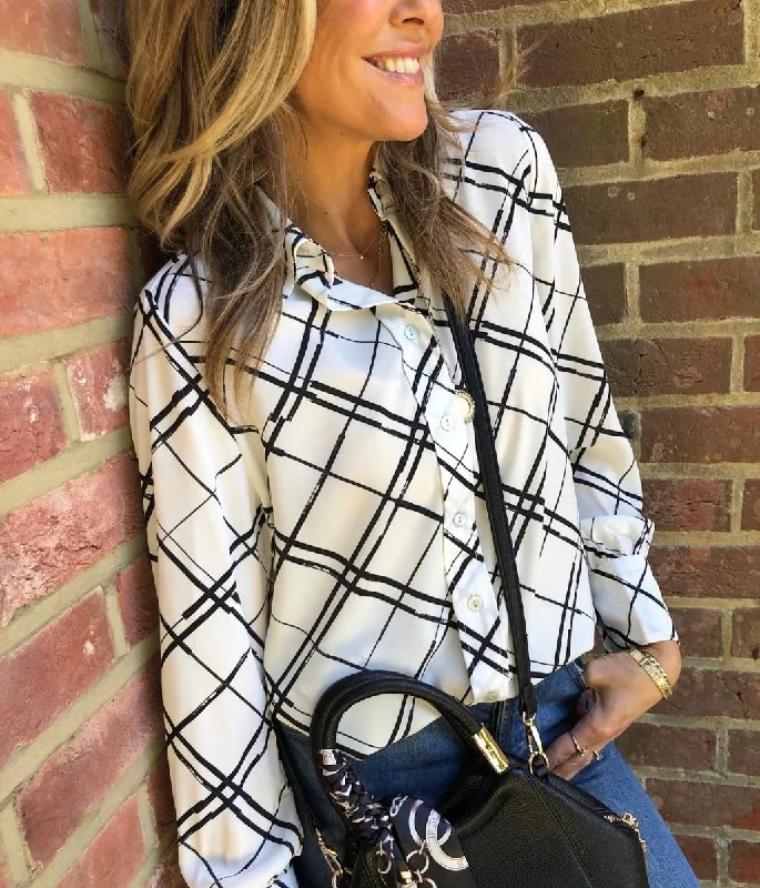 Ivory Check Long Sleeve Blouse