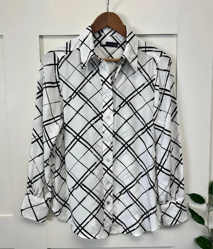 Ivory Check Long Sleeve Blouse