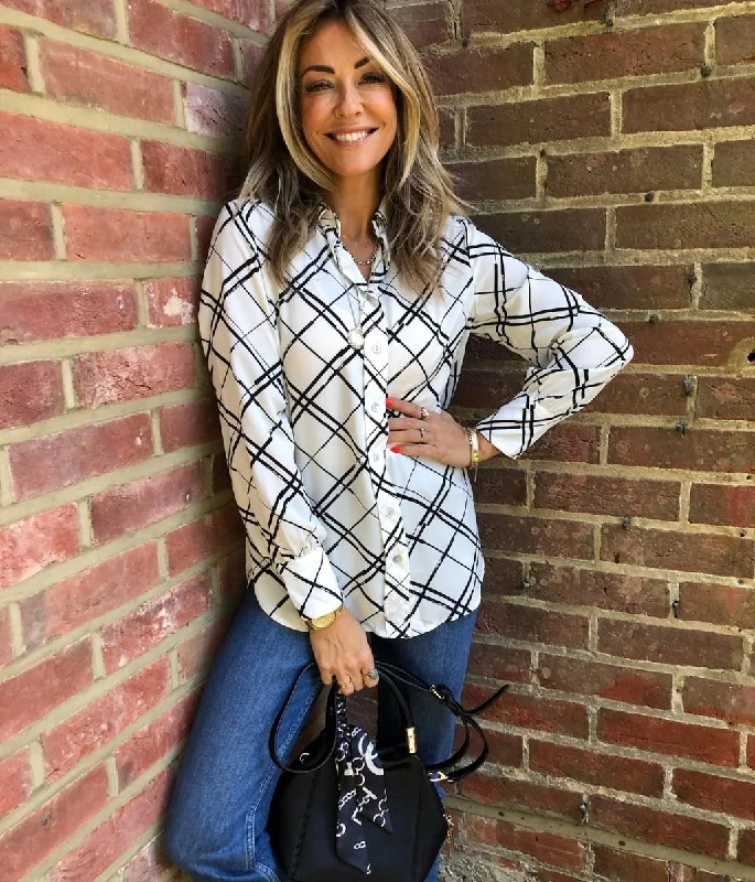 Ivory Check Long Sleeve Blouse