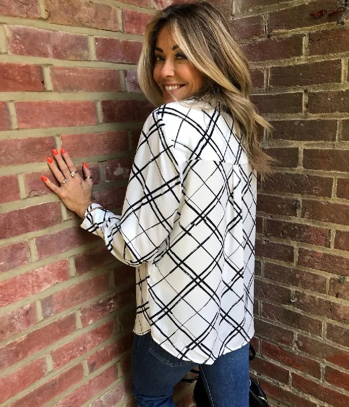 Ivory Check Long Sleeve Blouse