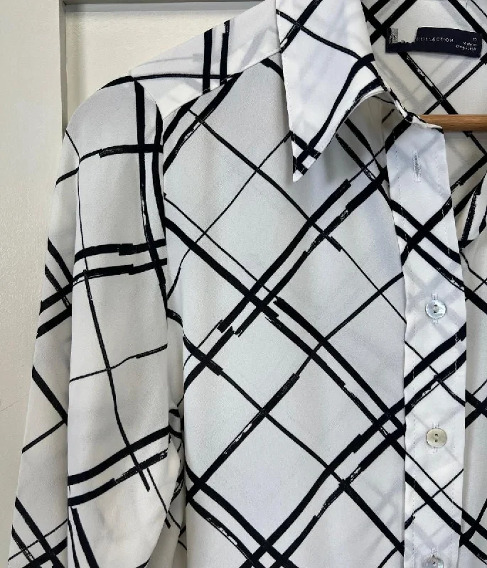 Ivory Check Long Sleeve Blouse