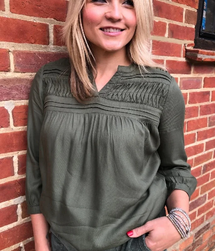 Khaki Brakeburn Pleated Blouse