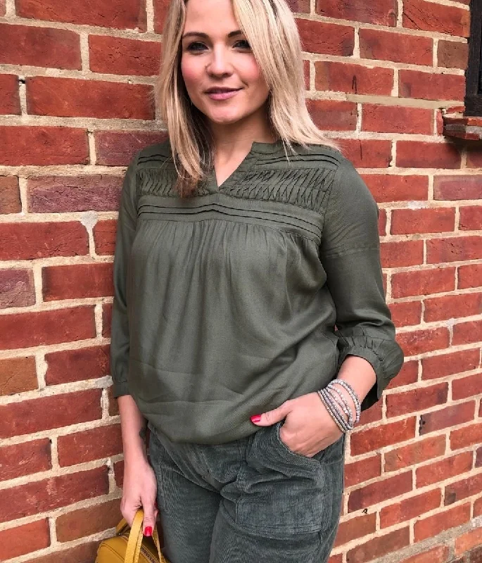 Khaki Brakeburn Pleated Blouse