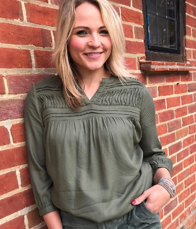 Khaki Brakeburn Pleated Blouse