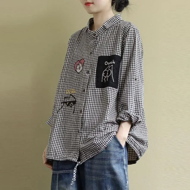 Vintage Plaid Oversized Blouses