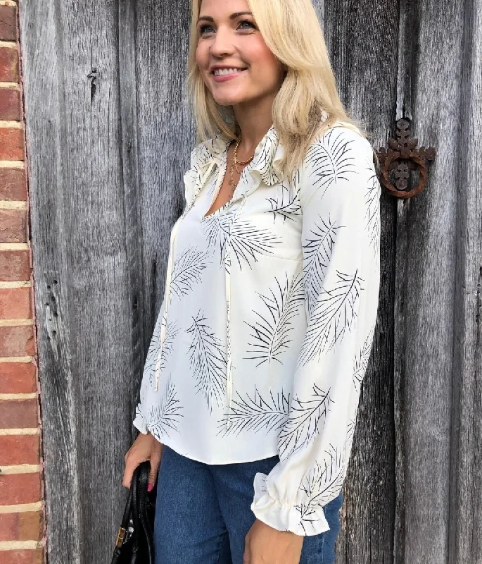 Leaf Print Ruffle Blouse