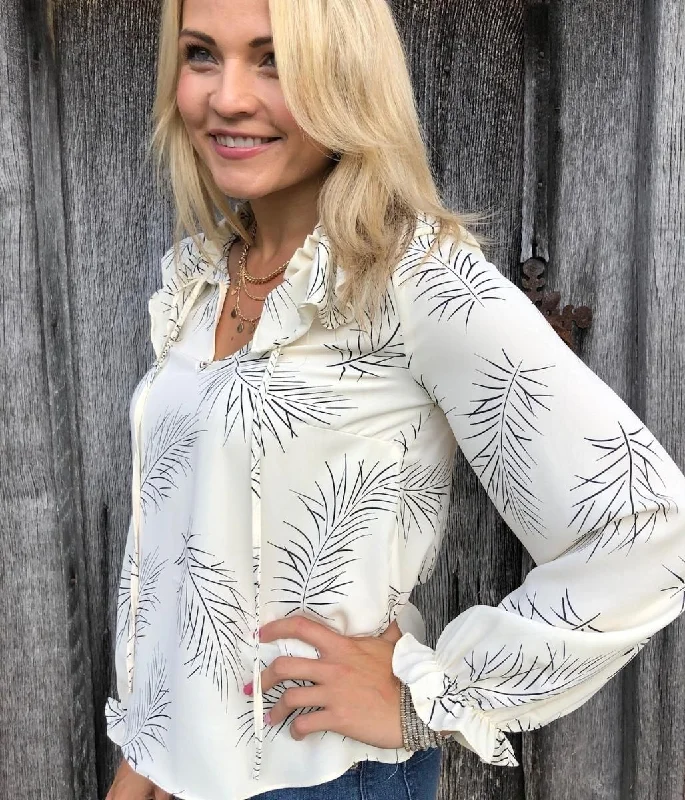 Leaf Print Ruffle Blouse