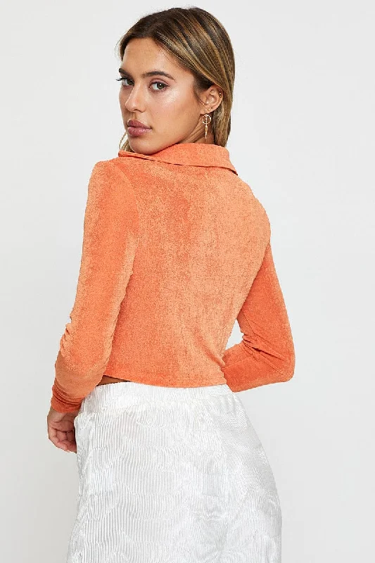 Orange Jersey Shirt Long Sleeve Ruche