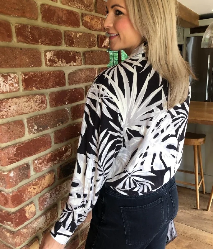 Palm Print Linen Blend Blouse