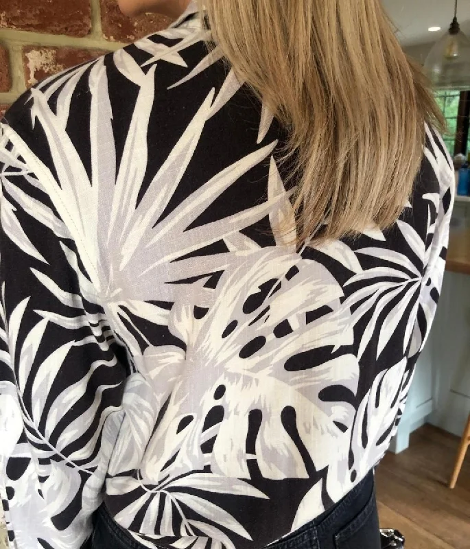 Palm Print Linen Blend Blouse