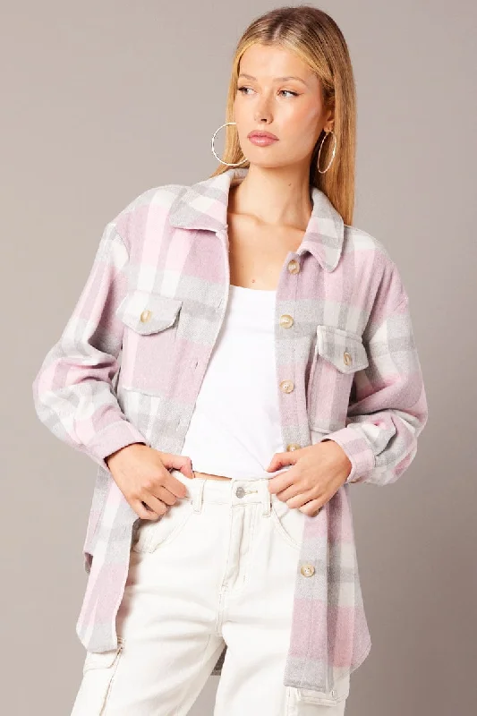 Pink Check Relaxed Shirt Long Sleeve