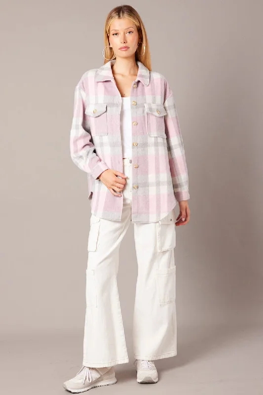 Pink Check Relaxed Shirt Long Sleeve