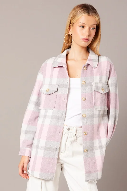 Pink Check Relaxed Shirt Long Sleeve