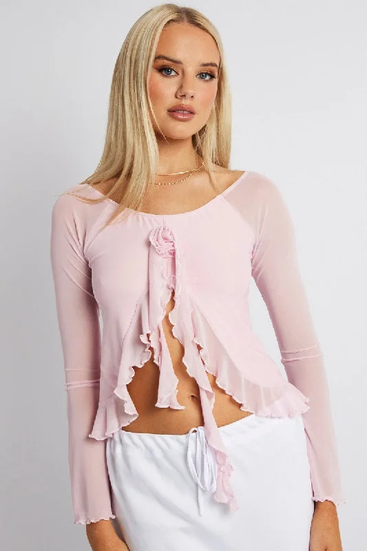 Pink Off Shoulder Top Long Sleeve