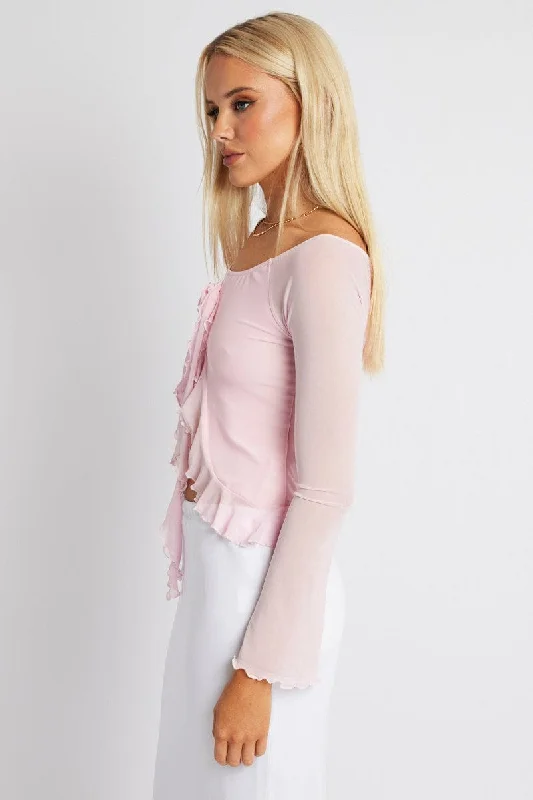 Pink Off Shoulder Top Long Sleeve