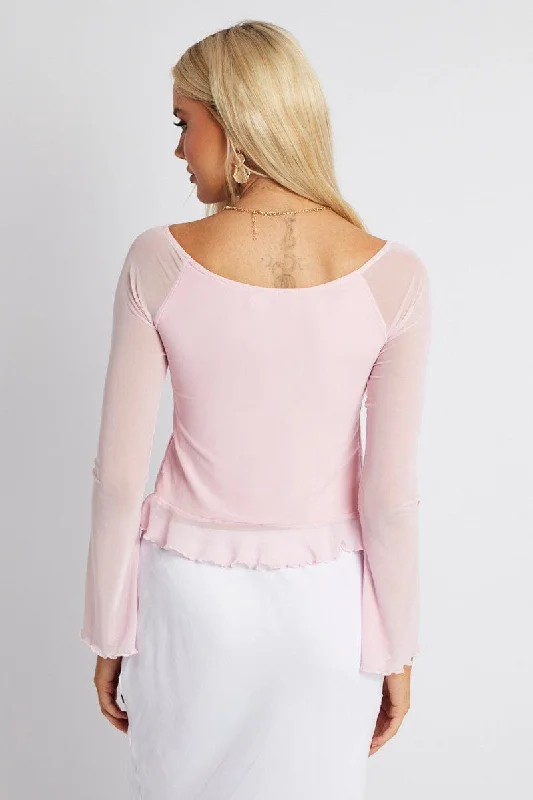 Pink Off Shoulder Top Long Sleeve