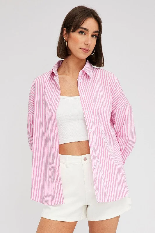 Pink Stripe Shirt Long Sleeve Stripes