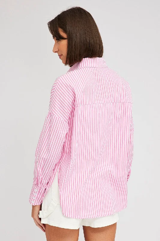 Pink Stripe Shirt Long Sleeve Stripes