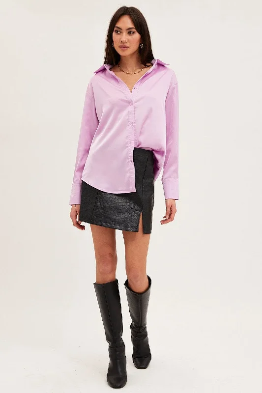 Purple Shirt Top Long Sleeve Satin