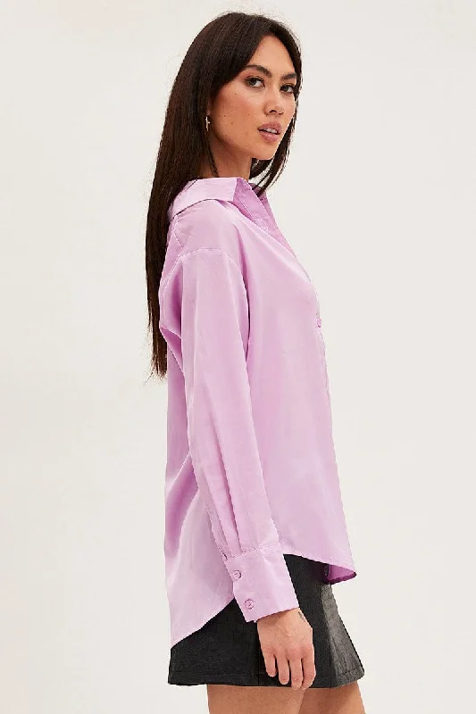 Purple Shirt Top Long Sleeve Satin