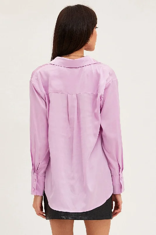 Purple Shirt Top Long Sleeve Satin