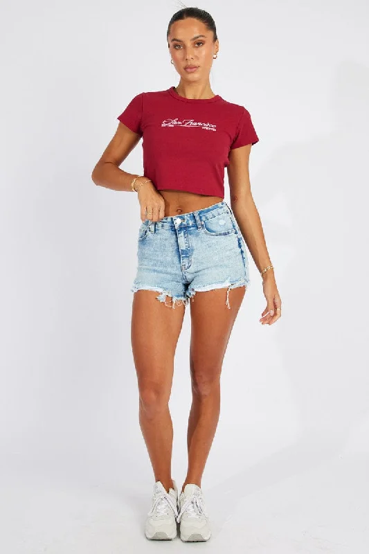 Red Graphic Tee Short Sleeve Crop