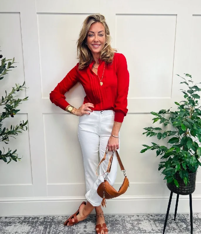 Red Pleated Jersey Blouse