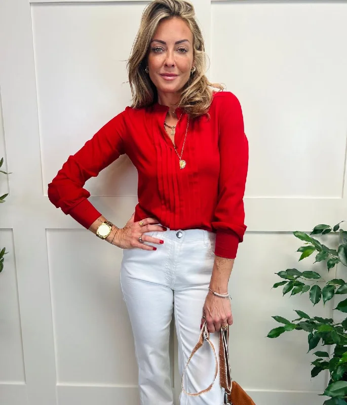 Red Pleated Jersey Blouse