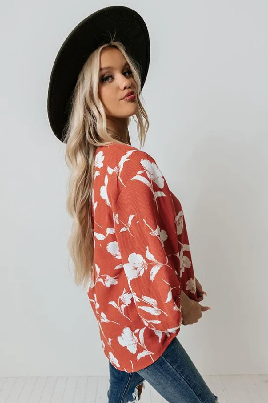 Fashion Floral Shift Top Red Casual Blouse