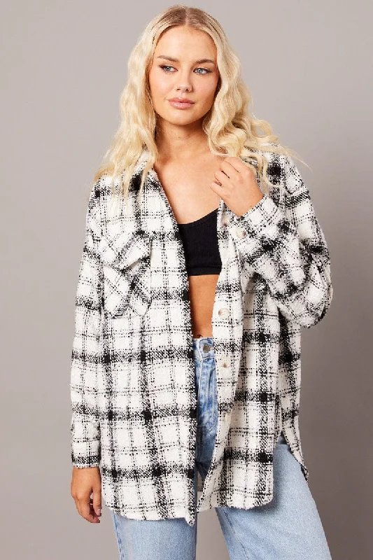 White Check Relaxed Shirt Long Sleeve Shacket