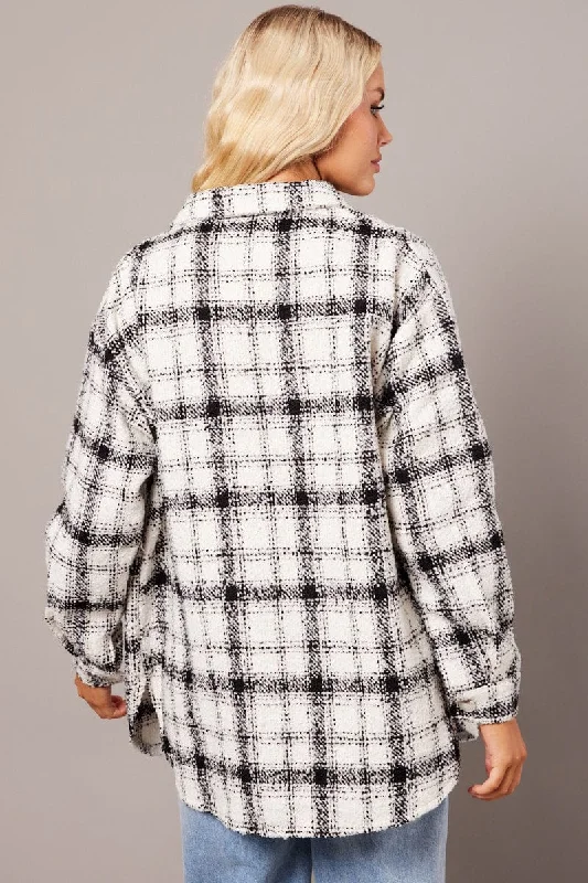 White Check Relaxed Shirt Long Sleeve Shacket