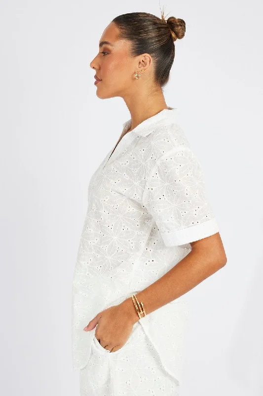 White Eyelet Shirt Short Sleeve