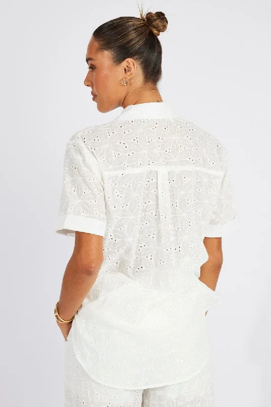 White Eyelet Shirt Short Sleeve