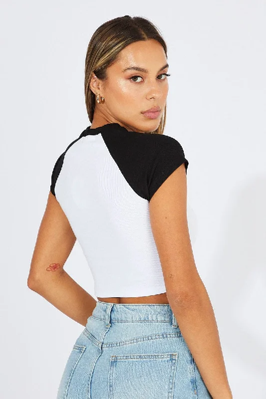 White Graphic Tee Crop Short Sleeve