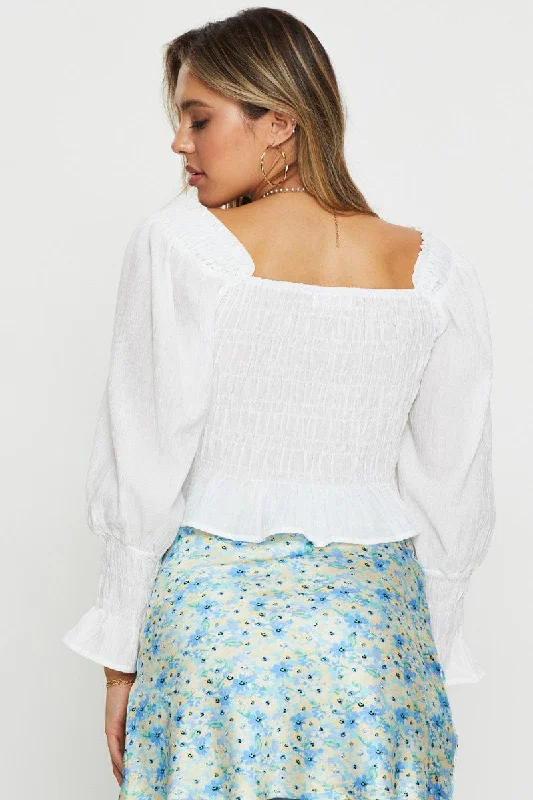 White Peasant Blouse Long Sleeve Crop