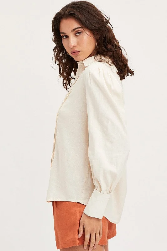 White Shirt Top Long Sleeve Collared