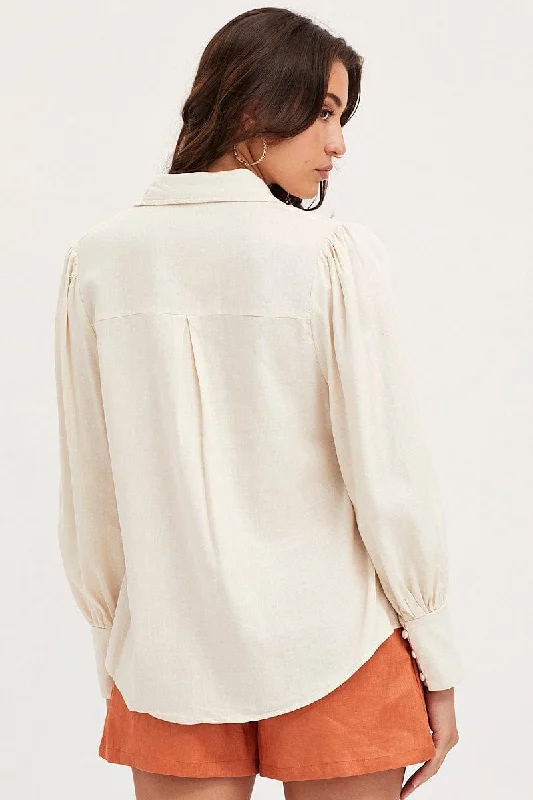 White Shirt Top Long Sleeve Collared