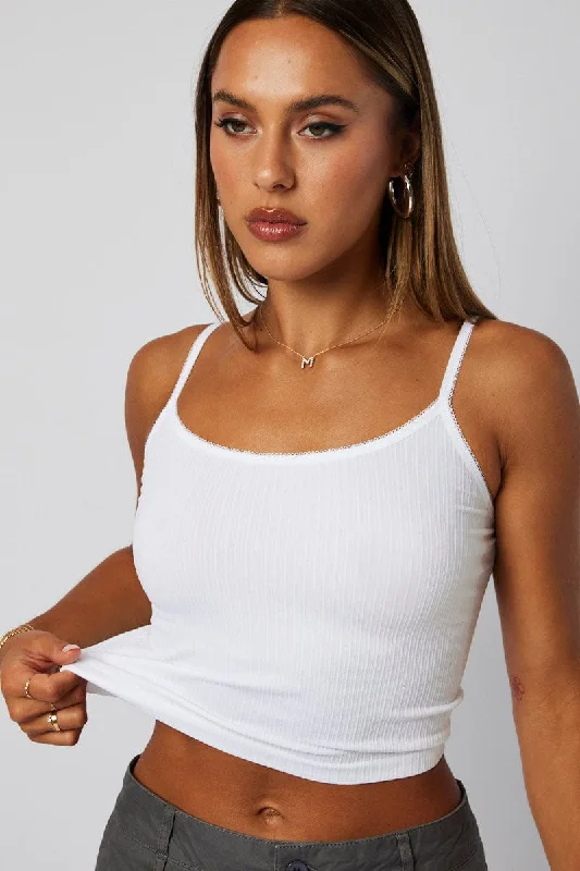 White Singlet Top Scoop neck Seamless