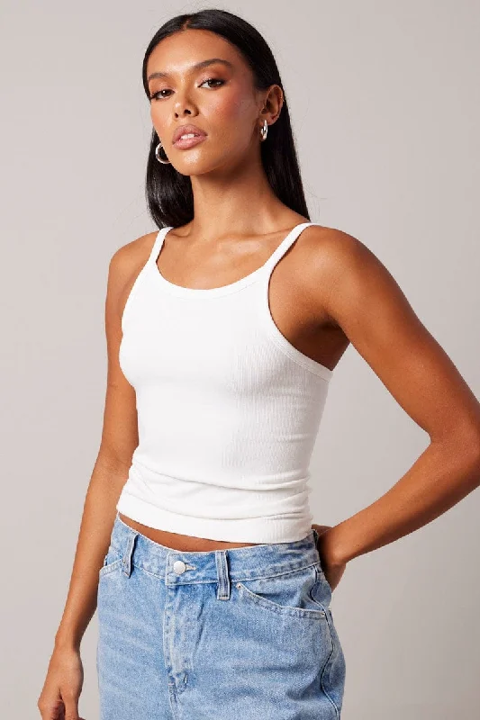 White Singlet Top Seamless Sleeveless Longline