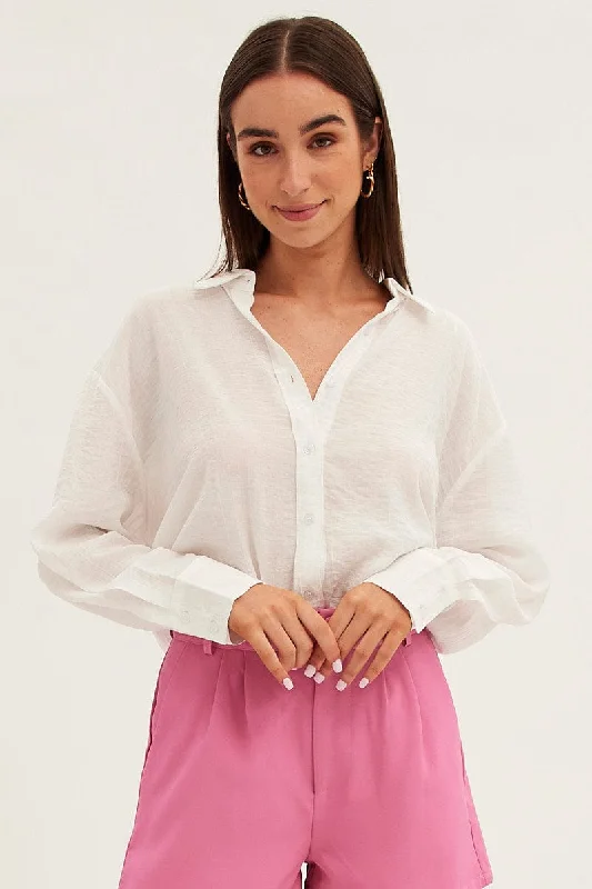 White Textured Shirt Long Sleeve Collared