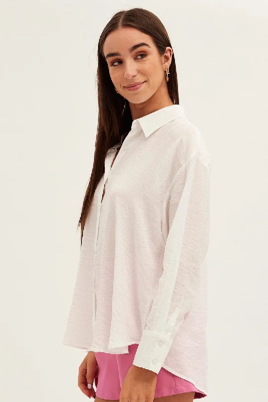 White Textured Shirt Long Sleeve Collared