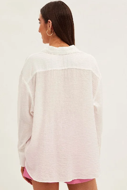 White Textured Shirt Long Sleeve Collared